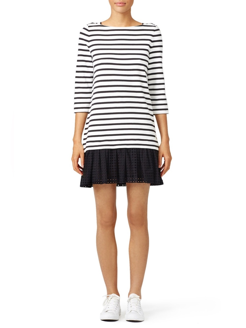 Kate Spade Broome Street Dot Eyelet Stripe Knit Dress Black White Size Large
